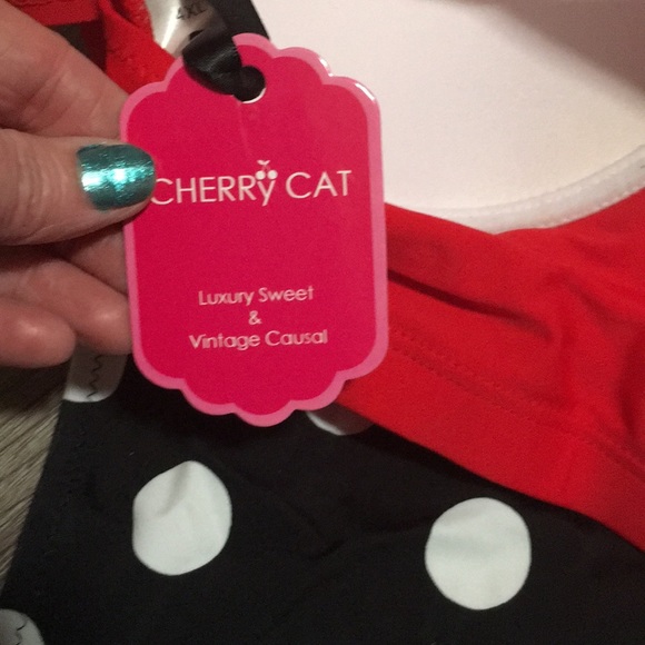 Cherry cat 50s Retro bikini swimsuit 14/16 - Picture 6 of 7
